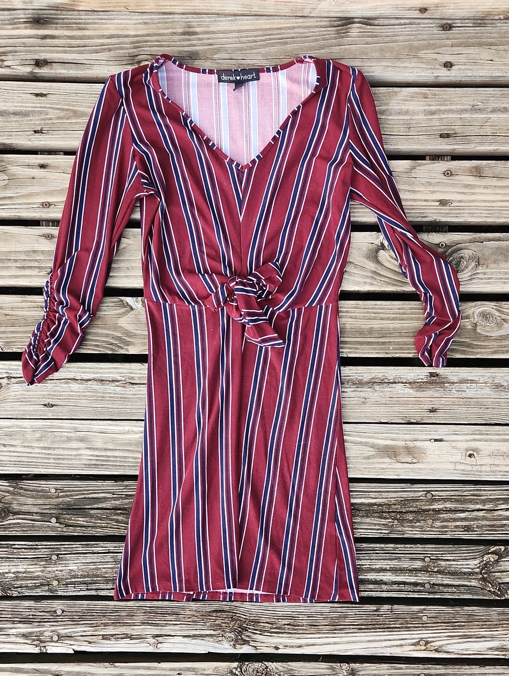Derek Heart Maroon Navy Striped Fitted Dress Small Fall Stretch Soft